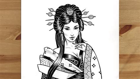 how to draw a geisha